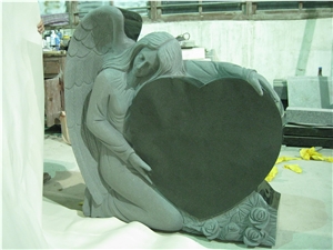 Shanxi Black Granite Western Style Monuments Absolute Black Tombstones Headstone Heart Angel Gravestone