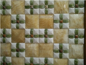 China Yellow Onyx + Green and White Onyx Mosaic Tiles and Pattern