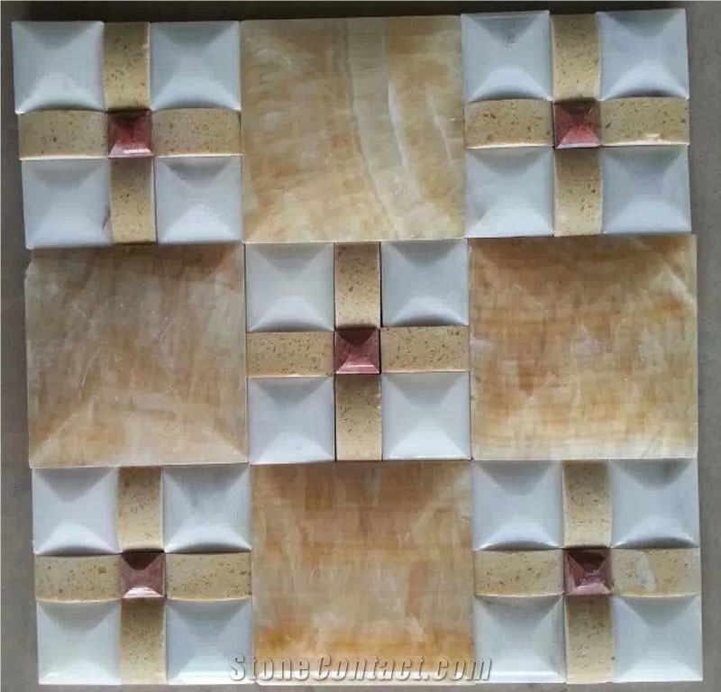 China Yellow Onyx + Green and White Onyx Mosaic Tiles and Pattern