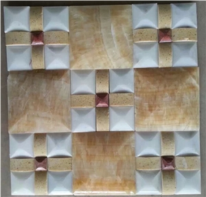 China Yellow Onyx + Green and White Onyx Mosaic Tiles and Pattern