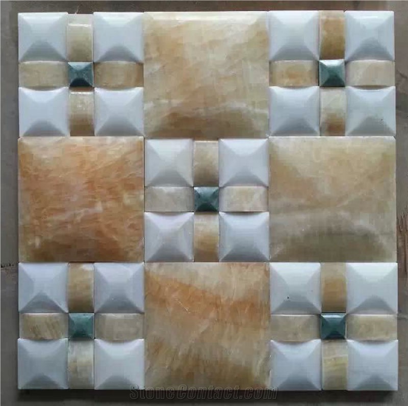 China Yellow Onyx + Green and White Onyx Mosaic Tiles and Pattern