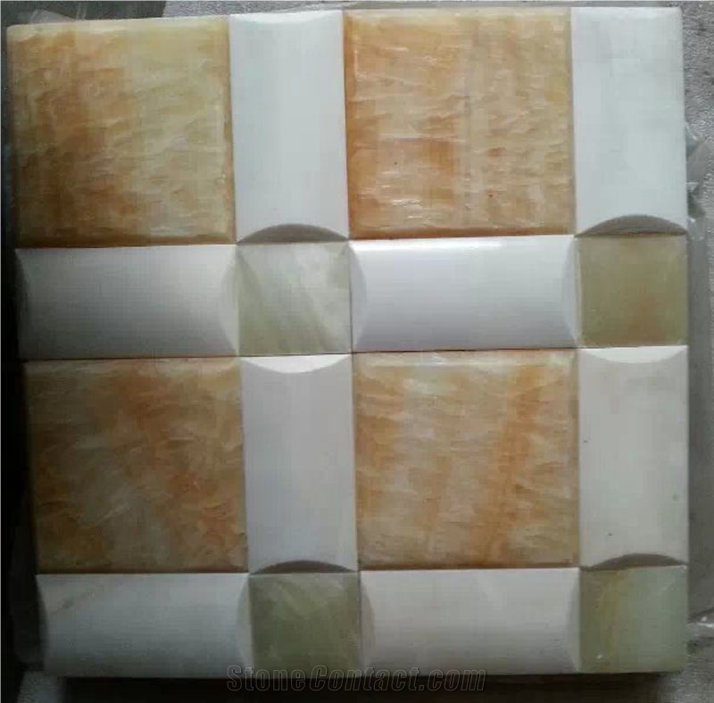 China Yellow Onyx + Green and White Onyx Mosaic Tiles and Pattern