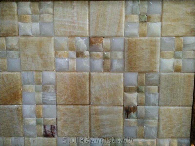 China Yellow Onyx + Green and White Onyx Mosaic Tiles and Pattern