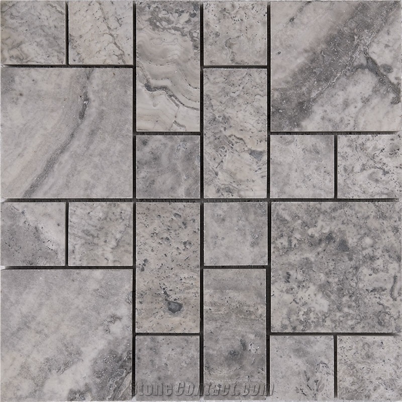 Fantastic Silver Travertine Polished Mini Pattern Mosaic
