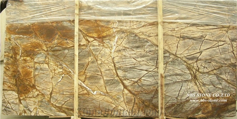 India Brown Marble Slabs & Tiles, Rain Forest Brown Marble Tiles