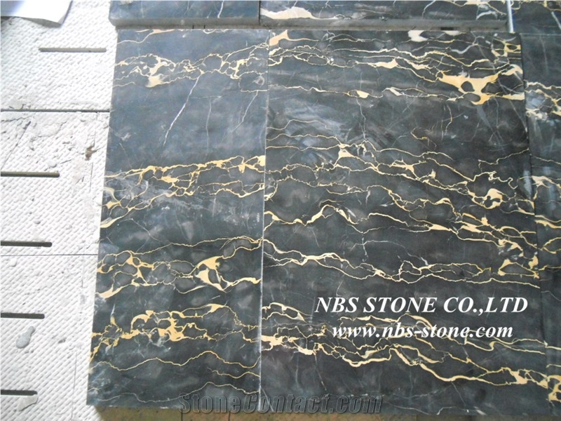 Italian Nero Portoro Marble Slabs & Tiles , Italy Black Marble Wall Covering Tiles