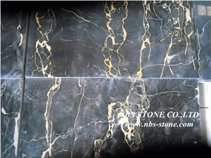 Italian Nero Portoro Marble Slabs & Tiles , Italy Black Marble Wall Covering Tiles