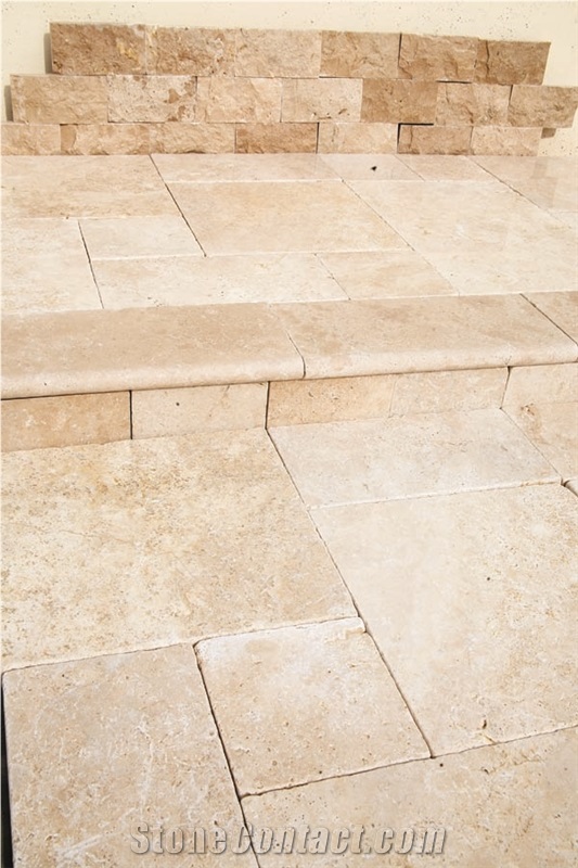 Denizli Travertine Tumbled Pattern tiles, beige travertine flooring tiles,  covering tiles 