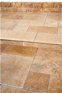Noce Travertine Tumbled Tiles & slabs, brown travertine flooring tiles, tiles pattern 