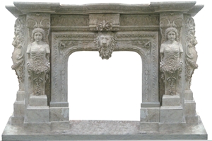 White Travertine Fireplace Mantel Remodeling, Curved Beautiful Human Sculpture Surround
