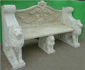 Beige Marble Antique Lion Bench, Beige Marble Bench & Table