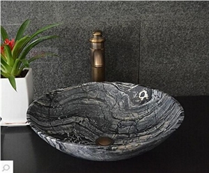 Best Natural Stone Wash Basin Sink for Outdoor Indoor,Black Wood Vein Marble Sinks & Basins