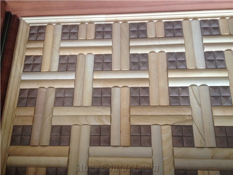 Chinese Sandstone Mosaic Tile Price, Beige Sandstone Mosaic