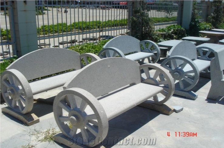 Garden Stone Table and Bench, Natural Stone Grey Granite Bench & Table