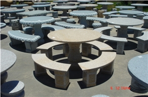 Garden Stone Table and Bench, Natural Stone Grey Granite Bench & Table
