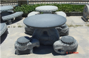 Garden Stone Table and Bench, Natural Stone Grey Granite Bench & Table