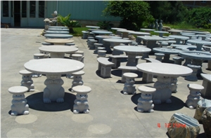 Garden Stone Table and Bench, Natural Stone Grey Granite Bench & Table