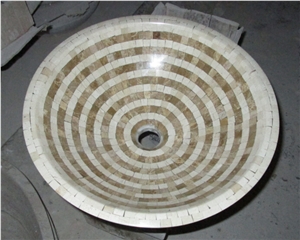 Natural Marble Mosaic Stone Wash Basin Sink,Marble Mosaic Sink,Mosaic Sink