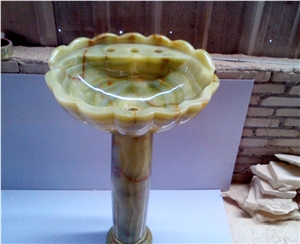 Natural Onyx Stone Water Wash Basin Sink,Iran Light Green Onyxn,Round Basin,Natural Stone Basin