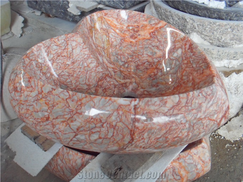 Stone Wash Basin Sink,Agate Red Marble Basin,Heart Shape Basin