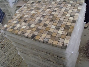 Marble Mosaic with Glass,Polished Beige Marble with Black Marble Mosaic ,Wall Mosaic