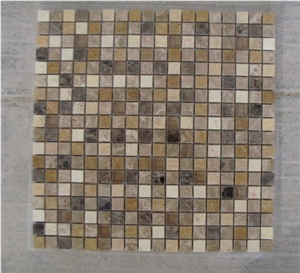 Marble Mosaic with Glass,Polished Beige Marble with Black Marble Mosaic ,Wall Mosaic