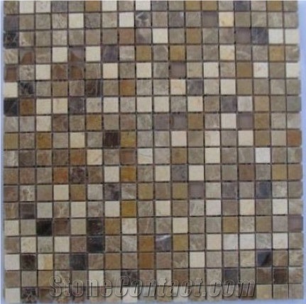 Marble Mosaic with Glass,Polished Beige Marble with Black Marble Mosaic ,Wall Mosaic