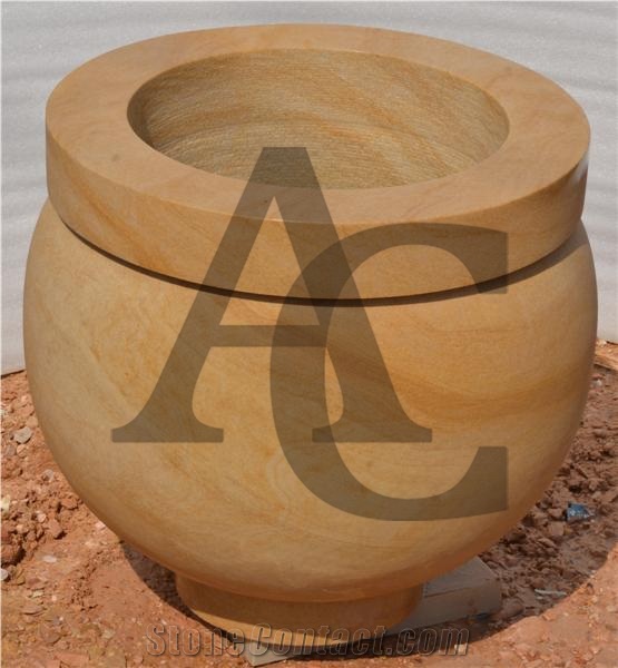 Yellow Flower Pots Stone Articles for Home Decor