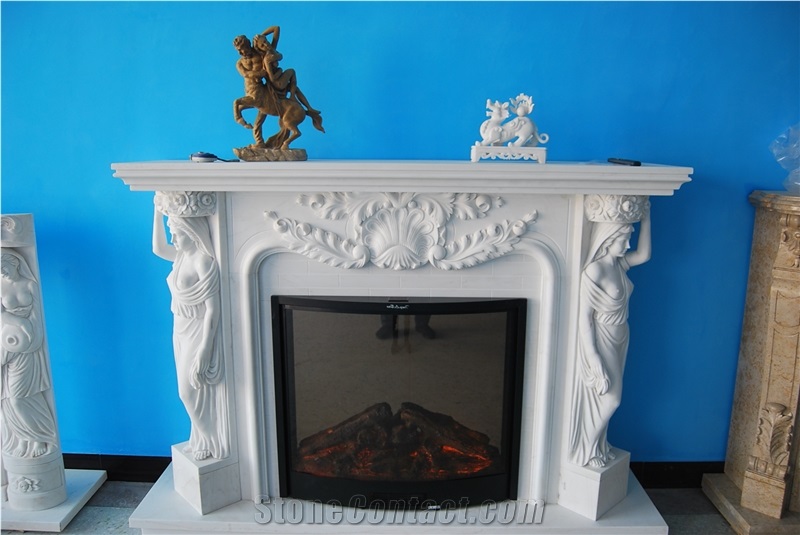 New Design / Western / European Customized Figure /Classy White Marble Hand Carving Sculptured Fireplace Mantel
