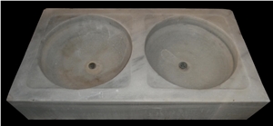 Old White Carrara Marble Double Bowl Kitchen Sink