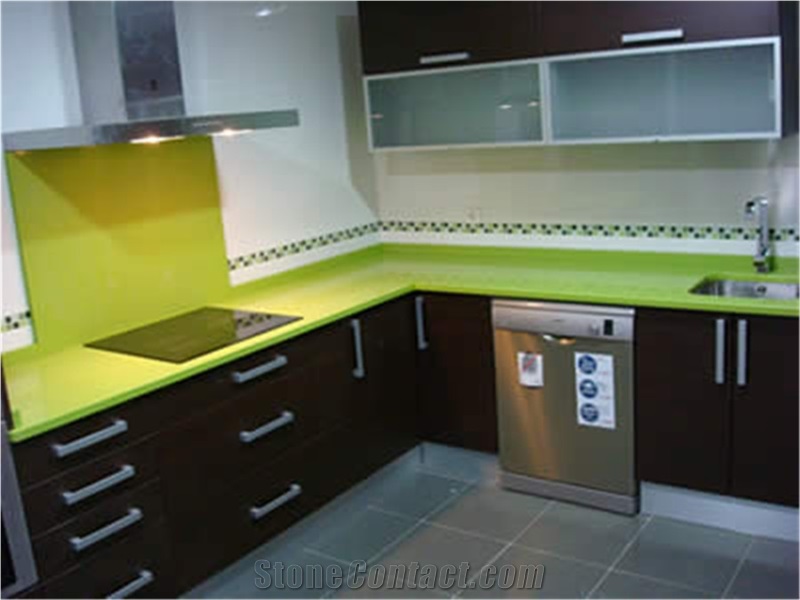 Apple Green Artificial Quartz Stone Prefab Counter Tops Your First Kitchen Countertop Options Nonporous Very Hard Surface More Durable Than Granite Countertops Slab Size 3200*1600 or 3000*1400