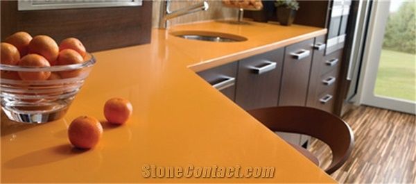 Artifical Quartz Stone Surface Fabricator with Bright Orange Surface Experienced Wholesaler Of Quartz Stone Countertop with Iso/Nsf Certificate,For Tabletop,Floor and Wall,More Durable Than Granite