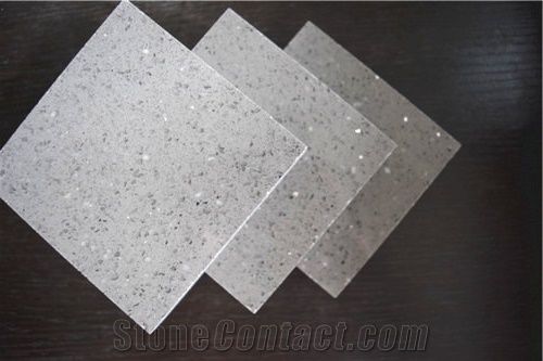 Artificial Grey Quartz Stone Tiles & Slabs, Shining Series for Prefab Countertops Your First Kitchen Countertop Options Nonporous Very Hard Surface More Durable Than Granite Countertops Slab Size 3200