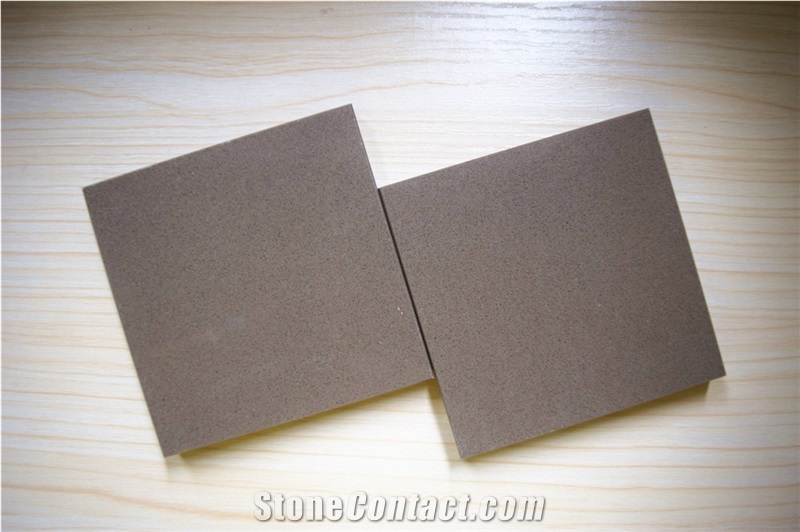 China Light Brown Artificial Quartz Stone Slabs & Tiles Of Low Water Absorption But Cheap Pricing Suitable for Worktop Table Top Projects More Durable Than Granite Thickness 2cm or 3cm