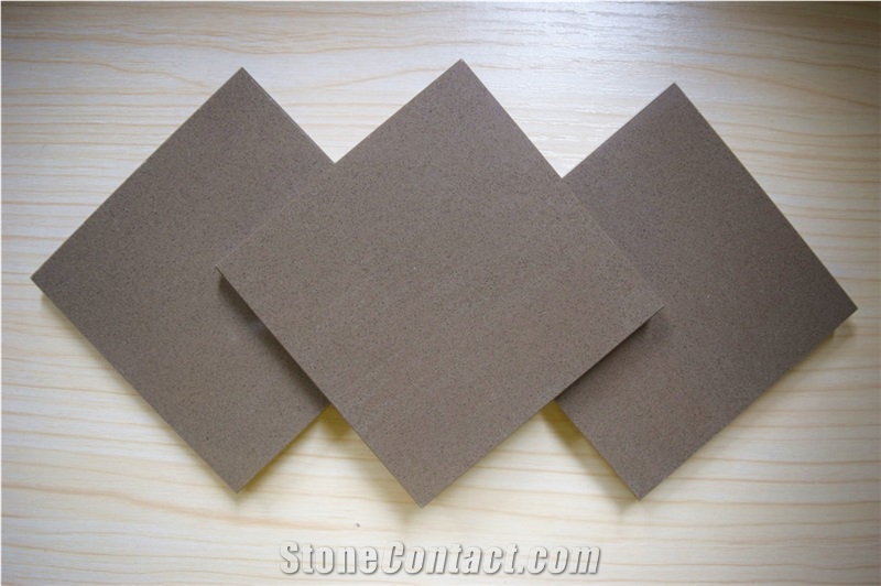 China Light Brown Artificial Quartz Stone Slabs & Tiles Of Low Water Absorption But Cheap Pricing Suitable for Worktop Table Top Projects More Durable Than Granite Thickness 2cm or 3cm