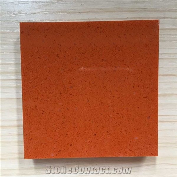 China Orange Quartz Stone Slab,Normally Produced Size 118*55 and 126*63,For Vanity Surround,Round Table Top,Kitchen Countertop,Top Quality and Service,More Durable Than Granite, Minus the Maintenance