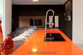 China Orange Quartz Stone Slab,Normally Produced Size 118*55 and 126*63,For Vanity Surround,Round Table Top,Kitchen Countertop,Top Quality and Service,More Durable Than Granite, Minus the Maintenance