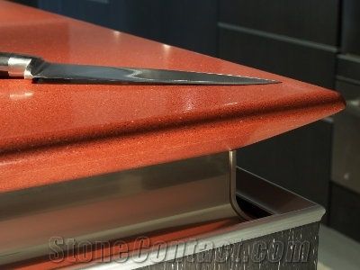 China Red Manmade Stone Quartz Stone Slabs & Tiles for Pre-Fabricated Top Right for Your Home and Budget Countertop Normally Produced Slab Size 118*55 and 126*63,Top Quality and Service,More Durable T