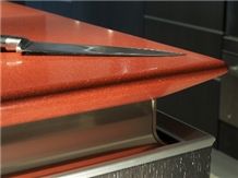 China Red Manmade Stone Quartz Stone Slabs & Tiles for Pre-Fabricated Top Right for Your Home and Budget Countertop Normally Produced Slab Size 118*55 and 126*63,Top Quality and Service,More Durable T