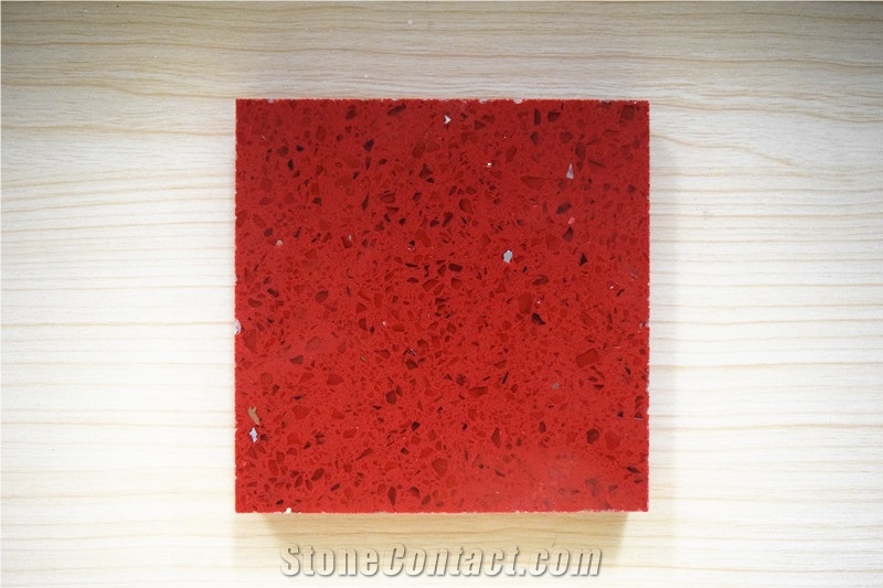 China Shining Series Red Quartz Stone Slabs for Bathroom Vanity Top ,Round Table Top,Kitchen Countertop,A Rated Quality and Service,More Durable Than Granite, Minus the Maintenance