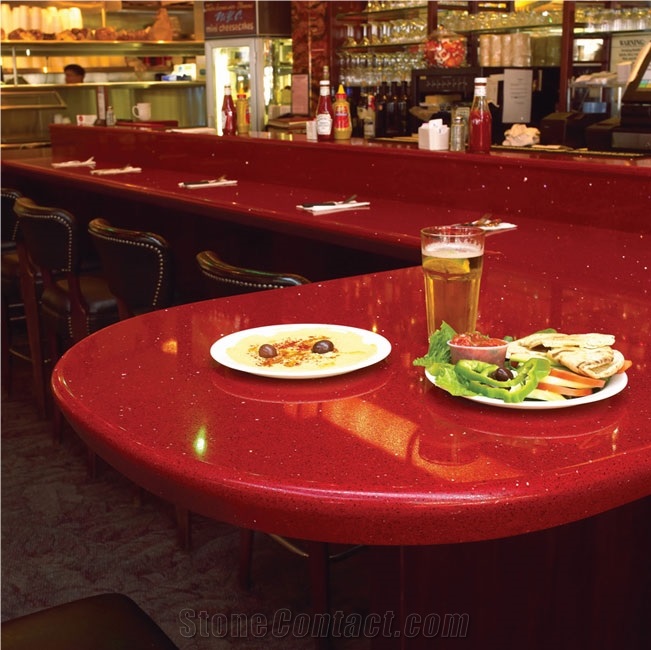 China Shining Series Red Quartz Stone Slabs for Bathroom Vanity Top ,Round Table Top,Kitchen Countertop,A Rated Quality and Service,More Durable Than Granite, Minus the Maintenance