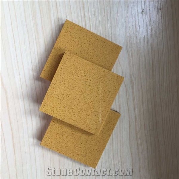 China Yellow Manmade Stone Quartz Stone Slabs & Tiles with Bright Surface for Prefab Countertops Your First Kitchen Countertop Options Nonporous More Durable Than Granite Countertops Slab Size 3200*16