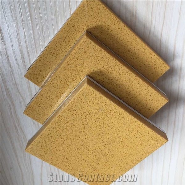 China Yellow Manmade Stone Quartz Stone Slabs & Tiles with Bright Surface for Prefab Countertops Your First Kitchen Countertop Options Nonporous More Durable Than Granite Countertops Slab Size 3200*16