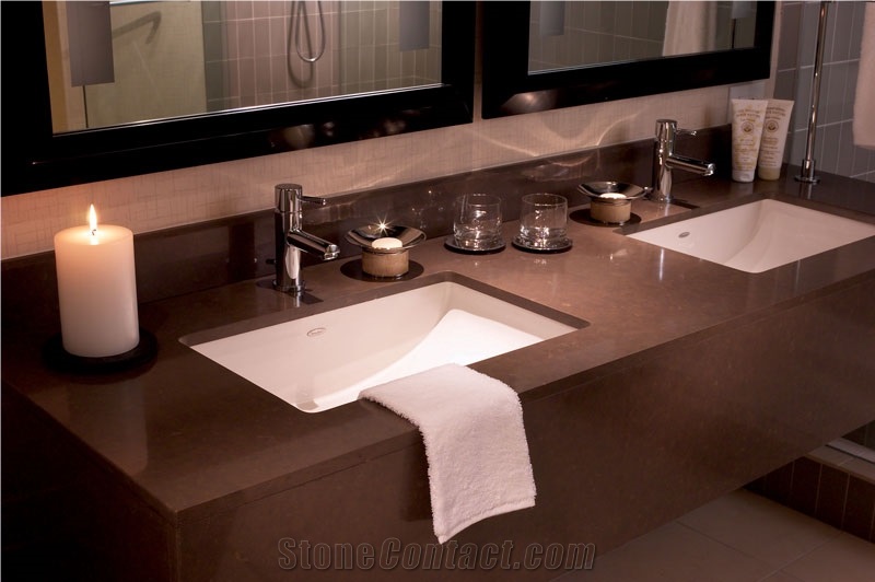 Coffee Brown Polished Quartz Stone Surfaces Slabs and Cut-To-Size Prefabricated Worktops and Floor Tiles,Various Collections and Customized Services Provided