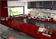 Cut to Size China Red Quartz Stone Countertops for Multifamily/Hospitality Projects Red Color in Standard Size 3000*1400mm and 3200*1600mm with Thickness 12/15/20/25/30mm Directly from China Manufactu
