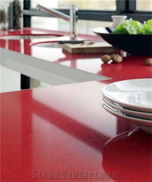Cut to Size China Red Quartz Stone Countertops for Multifamily/Hospitality Projects Red Color in Standard Size 3000*1400mm and 3200*1600mm with Thickness 12/15/20/25/30mm Directly from China Manufactu