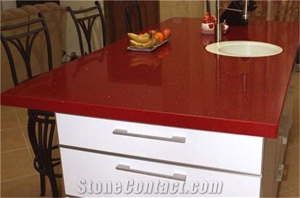 Cut to Size China Red Quartz Stone Countertops for Multifamily/Hospitality Projects Red Color in Standard Size 3000*1400mm and 3200*1600mm with Thickness 12/15/20/25/30mm Directly from China Manufactu