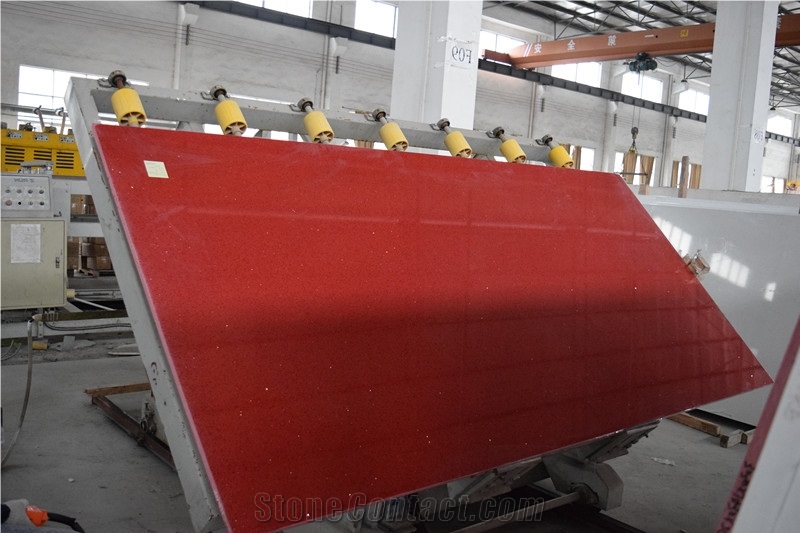 Cut to Size China Red Quartz Stone Kitchen Counter Top Worktop Table Top Projects Slab Sizes 3000*1400mm and 3200*1600mm More Durable Than Granite with a Variety Of Edge Profile Opotion