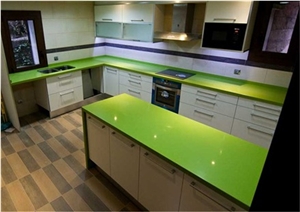 Cut To Size&Prefab Quartz In Apple Green Great Choices In Kitchen Counter Top Normally Produced Slab Size 118*55 And 126*63,Top Quality And Service,More Durable Than Granite