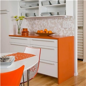Cut to Size Quartz for Multifamily/Hospitality Projects Mainly for Bathroom Vanity Top Kitchen Countertop in Bright Orange Surface Standard Slab Sizes 3000*1400mm and 3200*1600mm